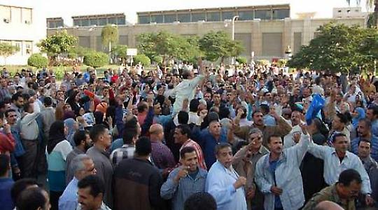 Anfänge des Aufstandes: Protestierende Textilarbeiter in Mahalla al-Kubra im Oktober 2008